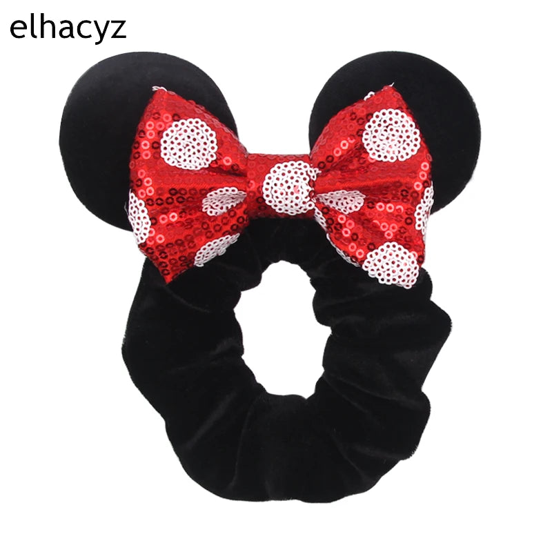 Cartoon Polka Dot Bow Hair Scrunchies Velvet Hairbands For Girls Sequins Bows Headbands Women Kids Party DIY Decoration