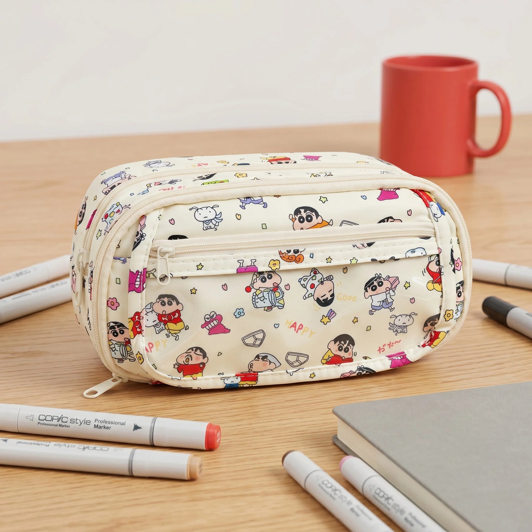 Cute Anime Crayon Shin-chan Style Large Capacity Pencil Case Zipper Stationery Makeup Pouch for Students School Office Supplies