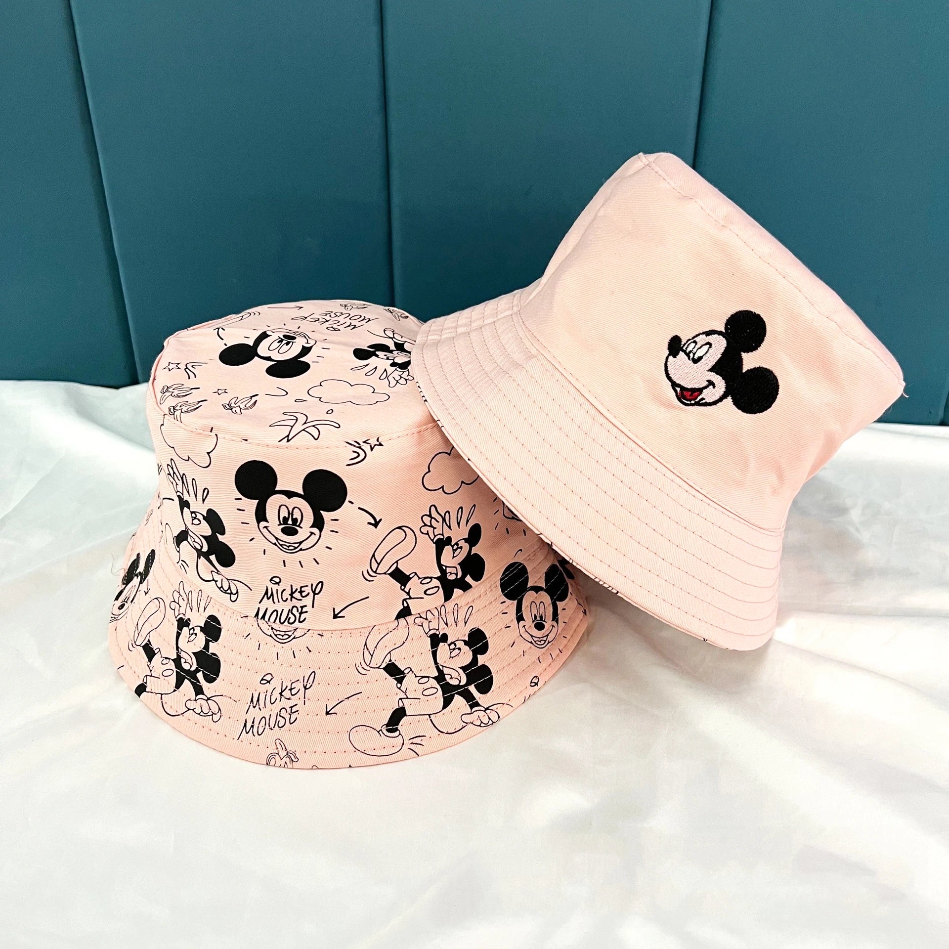 Mickey Mouse Cartoon Universal Fisherman Hat Double-sided Printing Cotton Cap Birthday For Kids Gifts Circumference 56-58cm