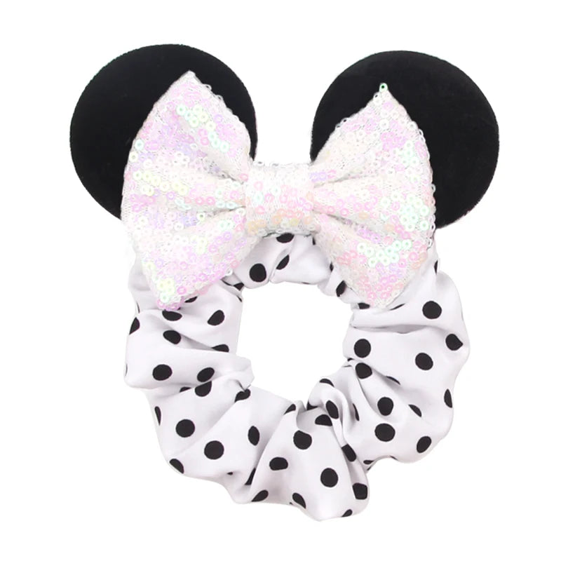 Cartoon Polka Dot Bow Hair Scrunchies Velvet Hairbands For Girls Sequins Bows Headbands Women Kids Party DIY Decoration