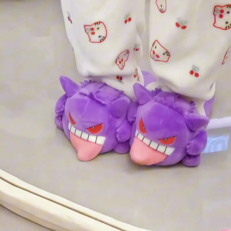 2026 New Gengar Slippers Funny Tongue Out Design Soft Sole Cute Cozy Winter Warm Indoor Couple Home Slippers Toy
