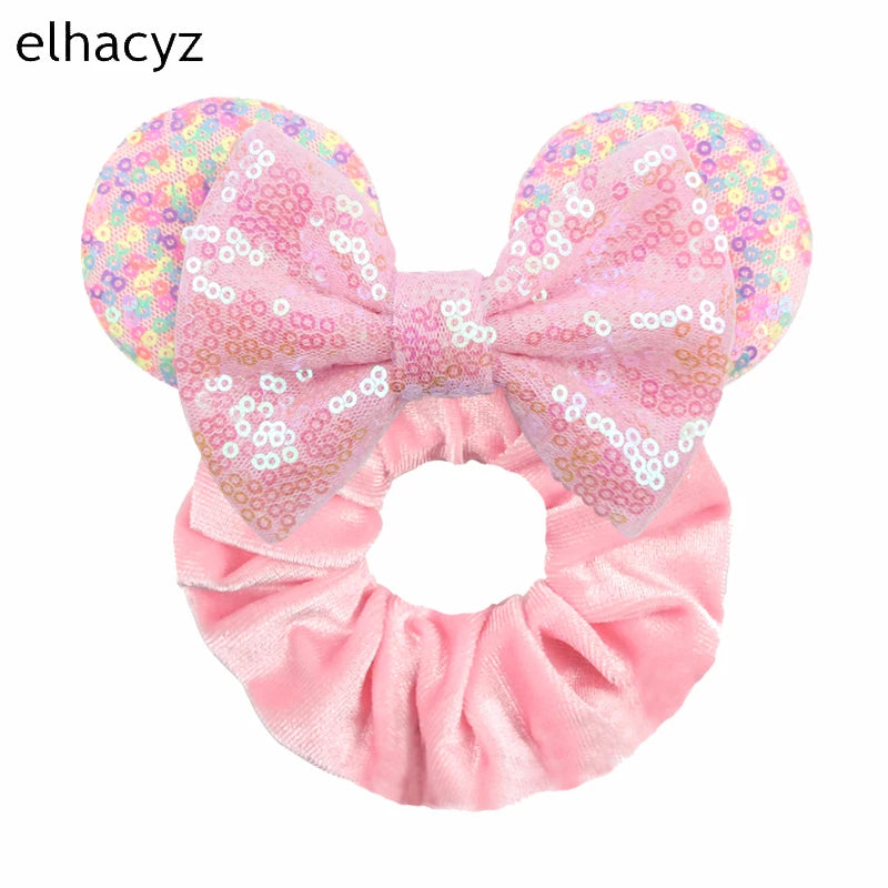 Cartoon Polka Dot Bow Hair Scrunchies Velvet Hairbands For Girls Sequins Bows Headbands Women Kids Party DIY Decoration
