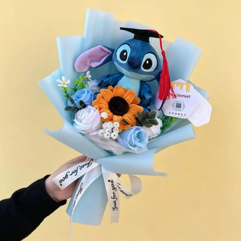Genuine Amine Stitch Plush Dolls With Sunflowers Roses Creative Bouquets Christmas Birthday Graduation Valentine Gifts