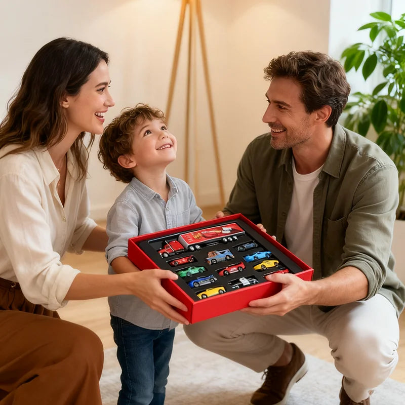 12Pcs Disney Pixar Cars Gift Box Metal Diecast lightning McQueen Car Model Toy Jackson Uncle Truck Boy Birthday Toys