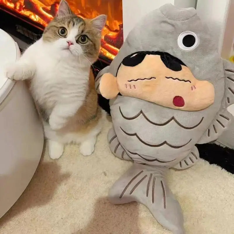 55cm Crayon Shin chan Salted Fish Pillow Anime Accessory Cute Cartoon Crayon Shin chan Plush Doll Gift Office Pillow