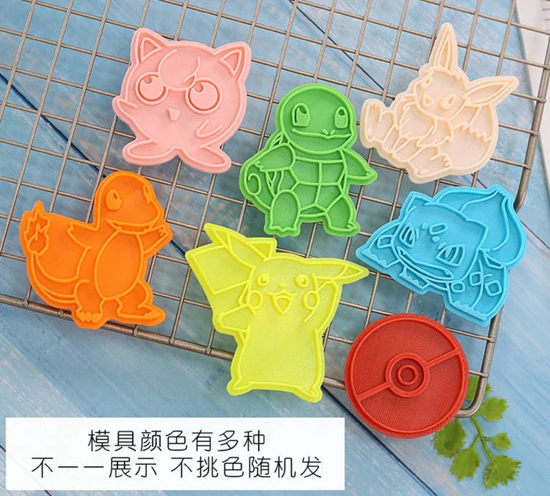 8PCS Set Japan Cartoon Pokemon Figure Anime Cookie Mould Pikachu Psyduck Squirtle Pokeball Kawaii Pattern Mold Biscuit