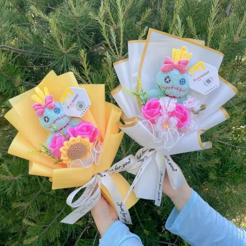 Genuine Amine Stitch Plush Dolls With Sunflowers Roses Creative Bouquets Christmas Birthday Graduation Valentine Gifts