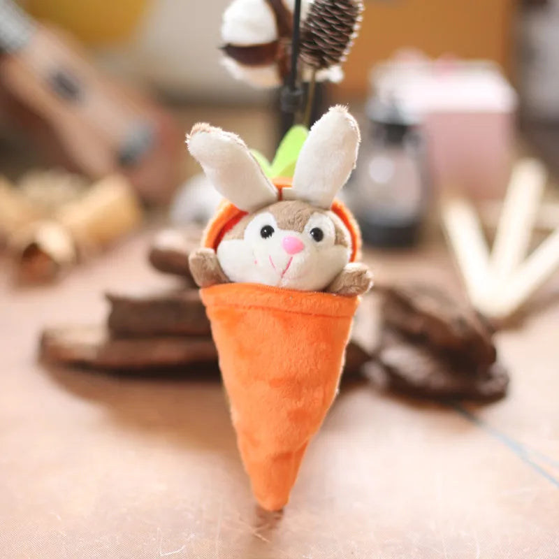 Kawaii Rabbit Carrot Plush Pendant Detachable Cute Bunny Vegetable Stuffed Keychain Bag Charm Car Hanging Gift for Kids