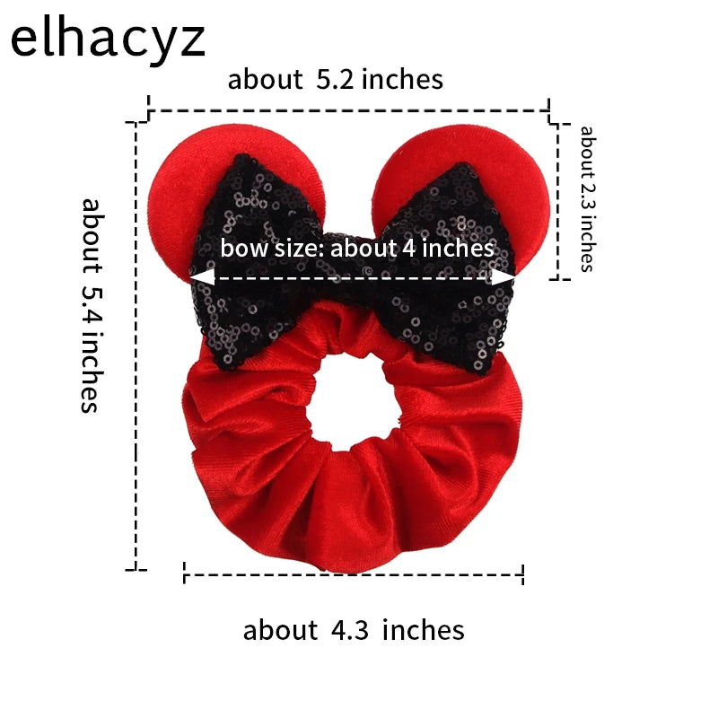 Cartoon Polka Dot Bow Hair Scrunchies Velvet Hairbands For Girls Sequins Bows Headbands Women Kids Party DIY Decoration