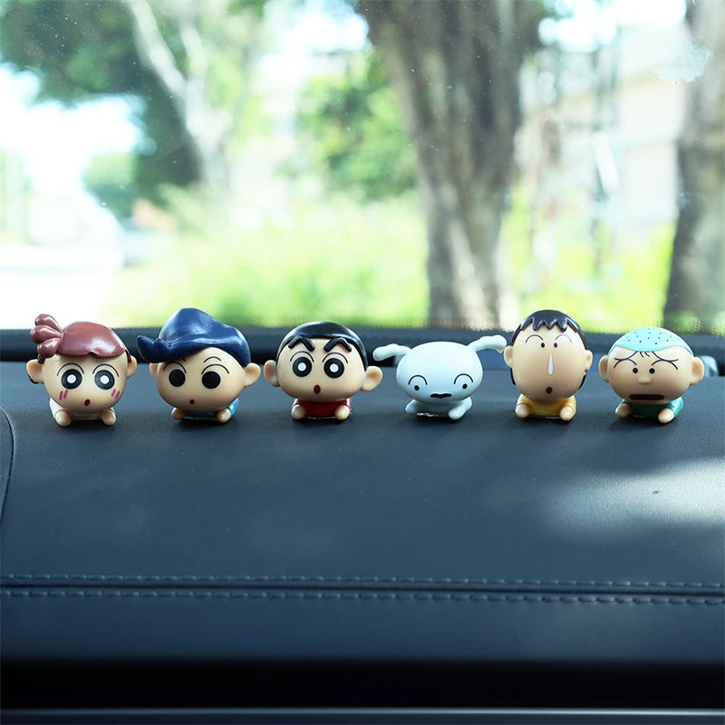 6Pcs/Set Crayon Shin Chan Kawaii Cartoon Figures Q Version Mini Action PVC Figurines Desk Decor Car Ornaments Model Dolls Gifts