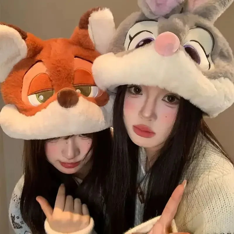 Anime Zootopia Judy Nick Plush Hat Winter Warmth X3D Doll Adjustable Hat Cartoon Peripheral Products Couple Trendy Toys Gifts