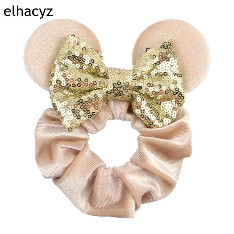 Cartoon Polka Dot Bow Hair Scrunchies Velvet Hairbands For Girls Sequins Bows Headbands Women Kids Party DIY Decoration