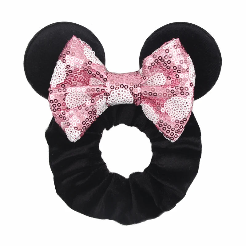 Cartoon Polka Dot Bow Hair Scrunchies Velvet Hairbands For Girls Sequins Bows Headbands Women Kids Party DIY Decoration
