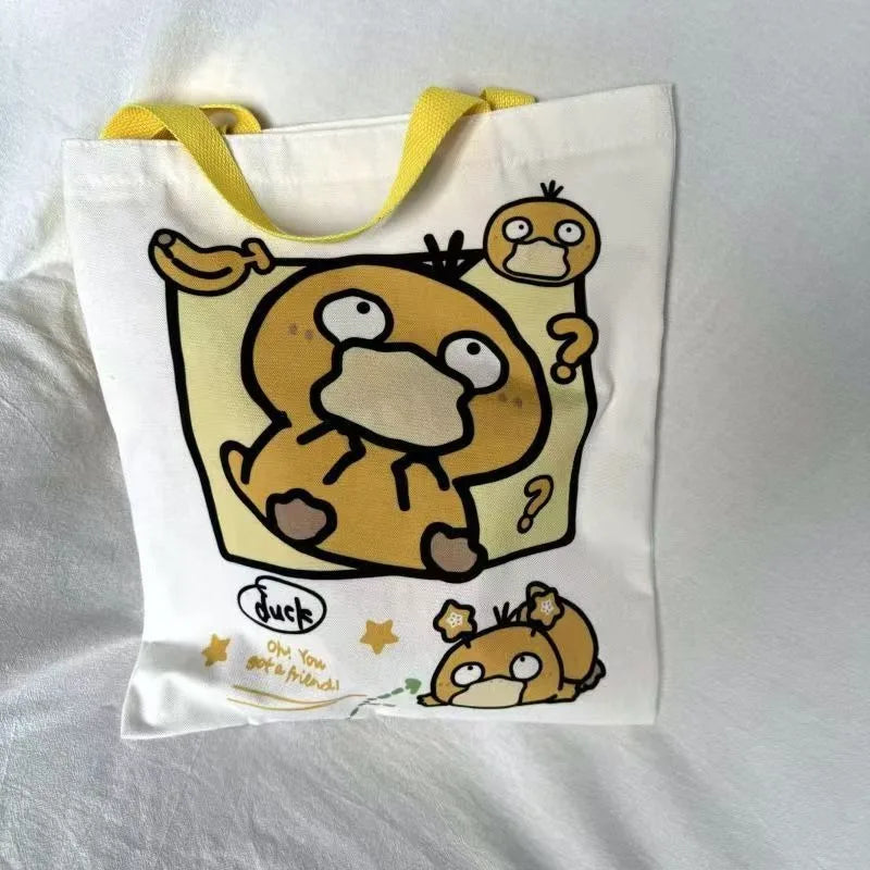 HOT Sale Pokemon Pikachu Canvas Shoulder Bags Psyduck Squirtle Ladies Casual Handbag Reusable Large Capacity Women Shopping Bag