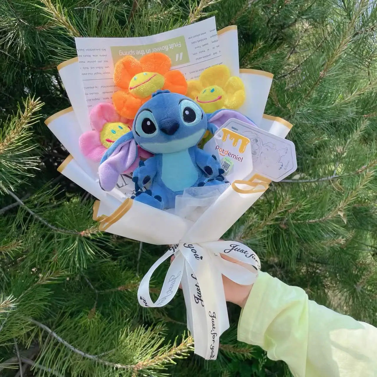 Genuine Amine Stitch Plush Dolls With Sunflowers Roses Creative Bouquets Christmas Birthday Graduation Valentine Gifts