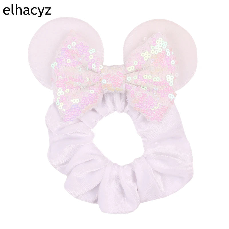 Cartoon Polka Dot Bow Hair Scrunchies Velvet Hairbands For Girls Sequins Bows Headbands Women Kids Party DIY Decoration