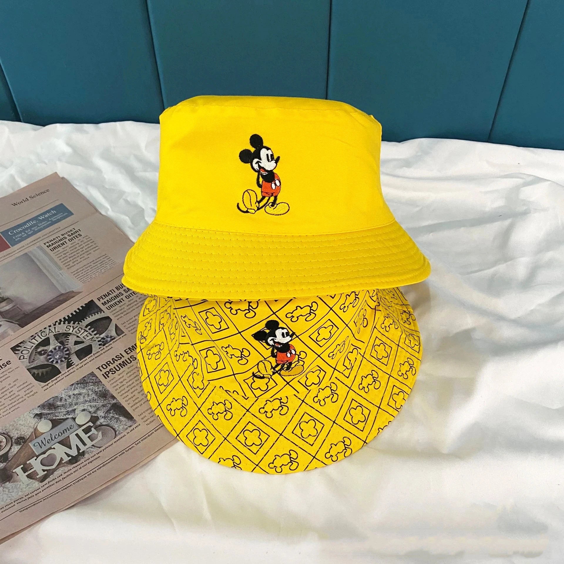 Mickey Mouse Cartoon Universal Fisherman Hat Double-sided Printing Cotton Cap Birthday For Kids Gifts Circumference 56-58cm