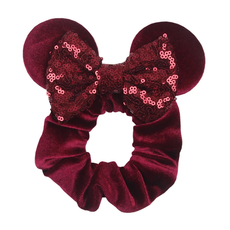 Cartoon Polka Dot Bow Hair Scrunchies Velvet Hairbands For Girls Sequins Bows Headbands Women Kids Party DIY Decoration