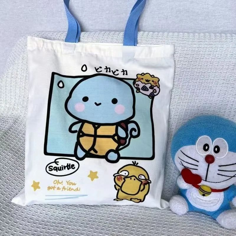 HOT Sale Pokemon Pikachu Canvas Shoulder Bags Psyduck Squirtle Ladies Casual Handbag Reusable Large Capacity Women Shopping Bag