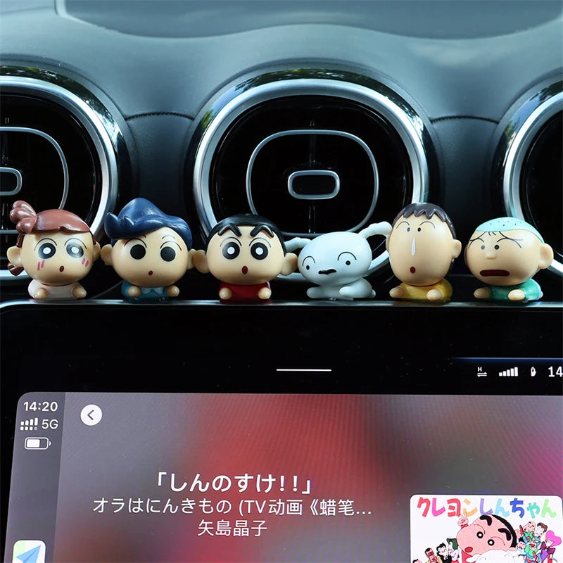6Pcs/Set Crayon Shin Chan Kawaii Cartoon Figures Q Version Mini Action PVC Figurines Desk Decor Car Ornaments Model Dolls Gifts