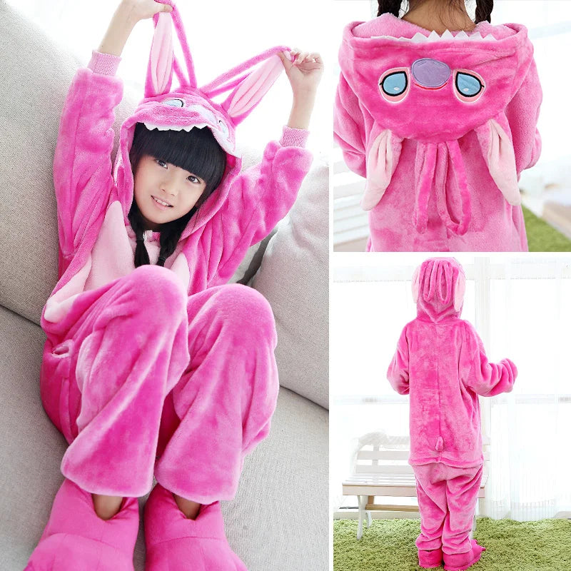Kigurumi Stitch Cartoon Onesies Kids Children Animal Pajamas Jumpsuits Girls Boys Anime Cosplay Costumes For Christmas Halloween