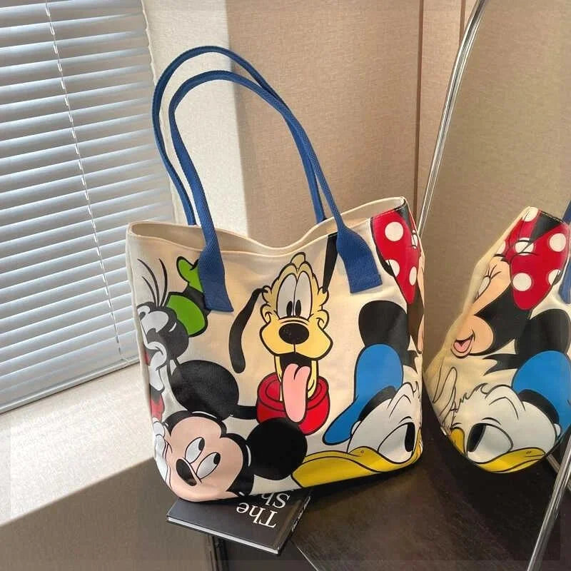 Mickey Mouse Large Canvas Tote Bag for Women Cute Cartoon Handbag Heavy Duty Shoulder Daily Commute Travel Shopping Gift