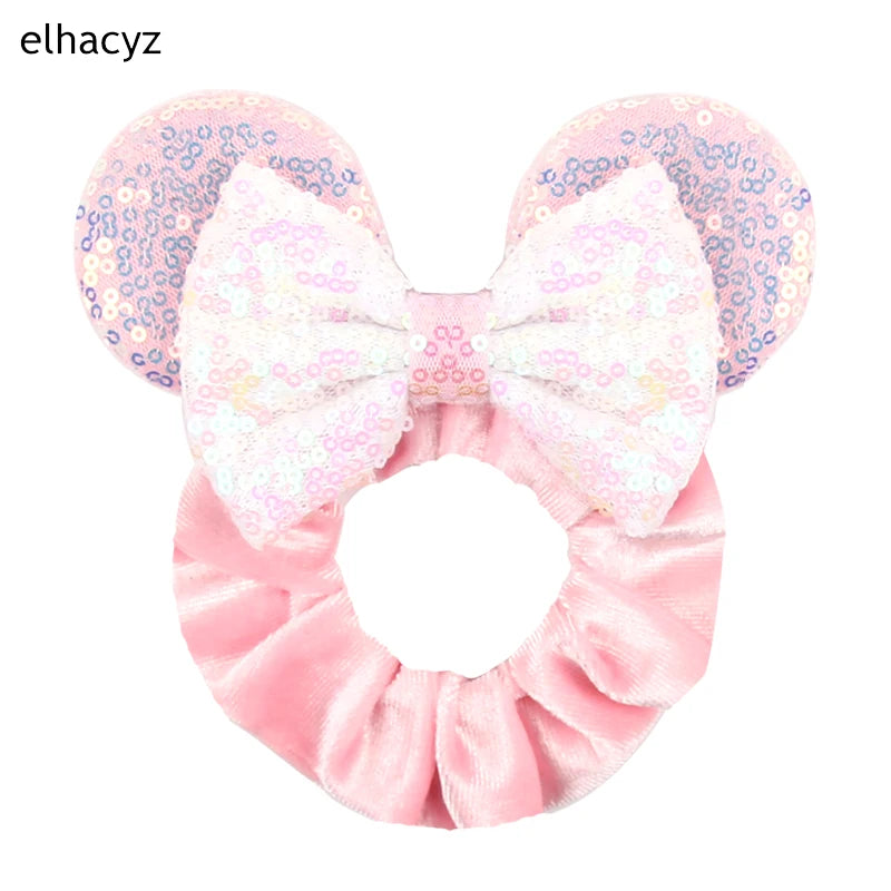 Cartoon Polka Dot Bow Hair Scrunchies Velvet Hairbands For Girls Sequins Bows Headbands Women Kids Party DIY Decoration