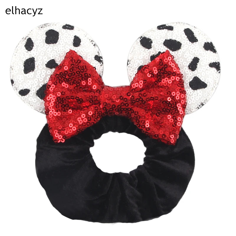 Cartoon Polka Dot Bow Hair Scrunchies Velvet Hairbands For Girls Sequins Bows Headbands Women Kids Party DIY Decoration