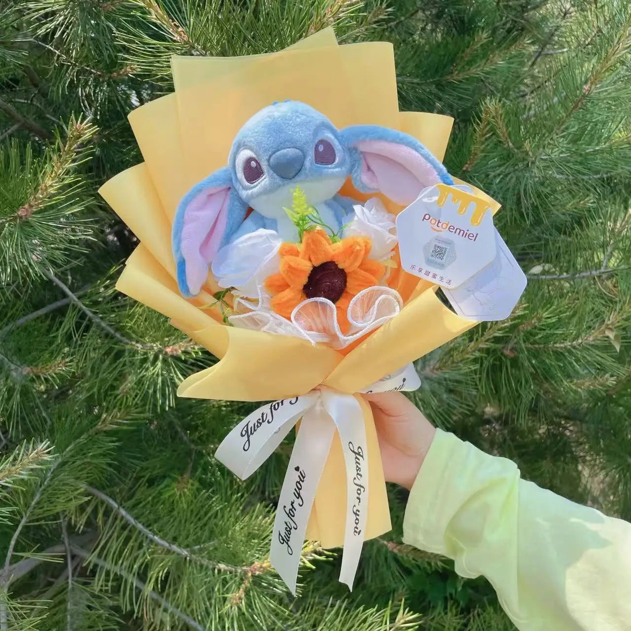 Genuine Amine Stitch Plush Dolls With Sunflowers Roses Creative Bouquets Christmas Birthday Graduation Valentine Gifts