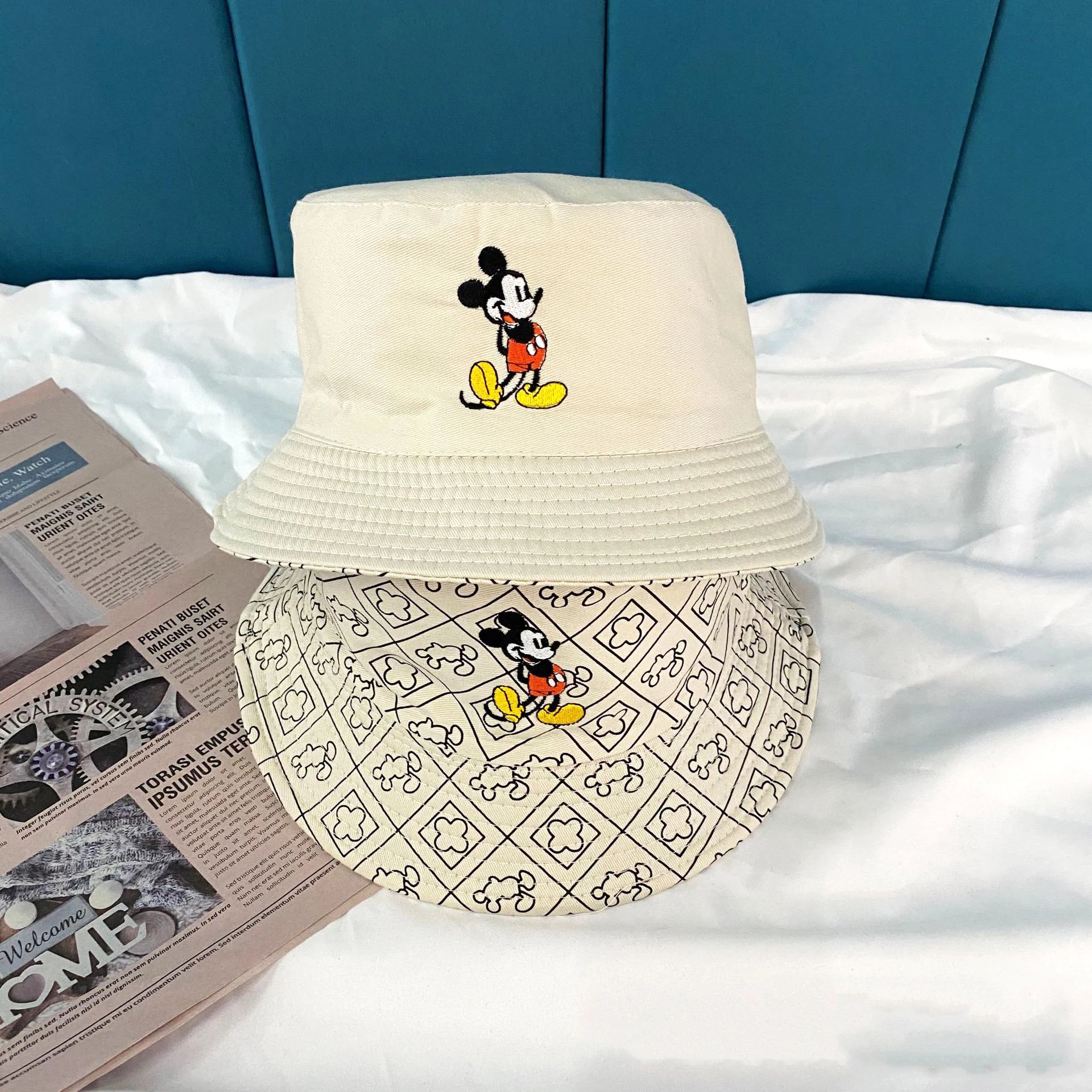Mickey Mouse Cartoon Universal Fisherman Hat Double-sided Printing Cotton Cap Birthday For Kids Gifts Circumference 56-58cm