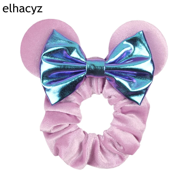 Cartoon Polka Dot Bow Hair Scrunchies Velvet Hairbands For Girls Sequins Bows Headbands Women Kids Party DIY Decoration