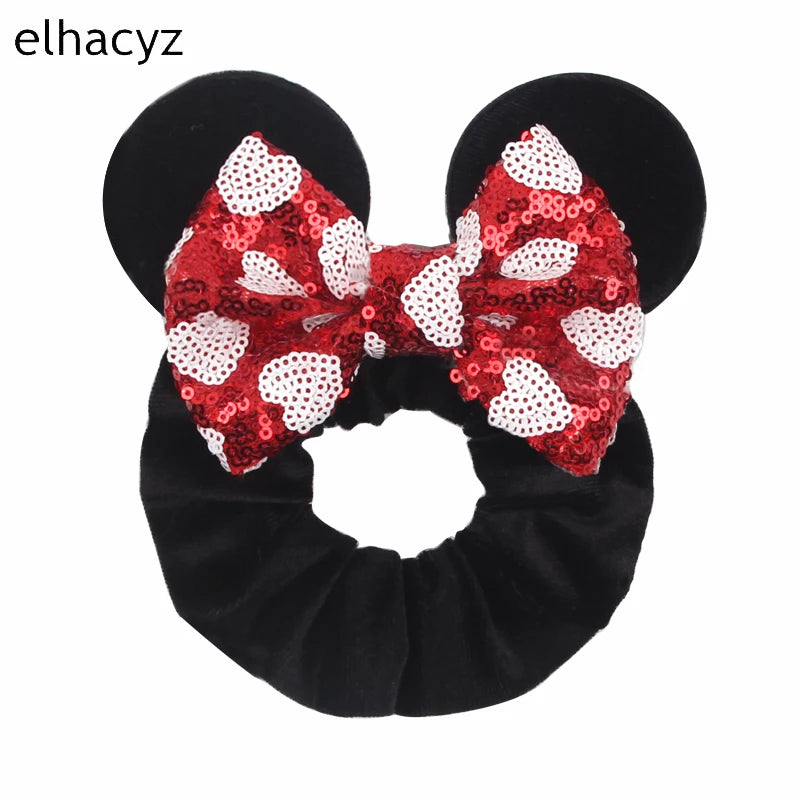 Cartoon Polka Dot Bow Hair Scrunchies Velvet Hairbands For Girls Sequins Bows Headbands Women Kids Party DIY Decoration