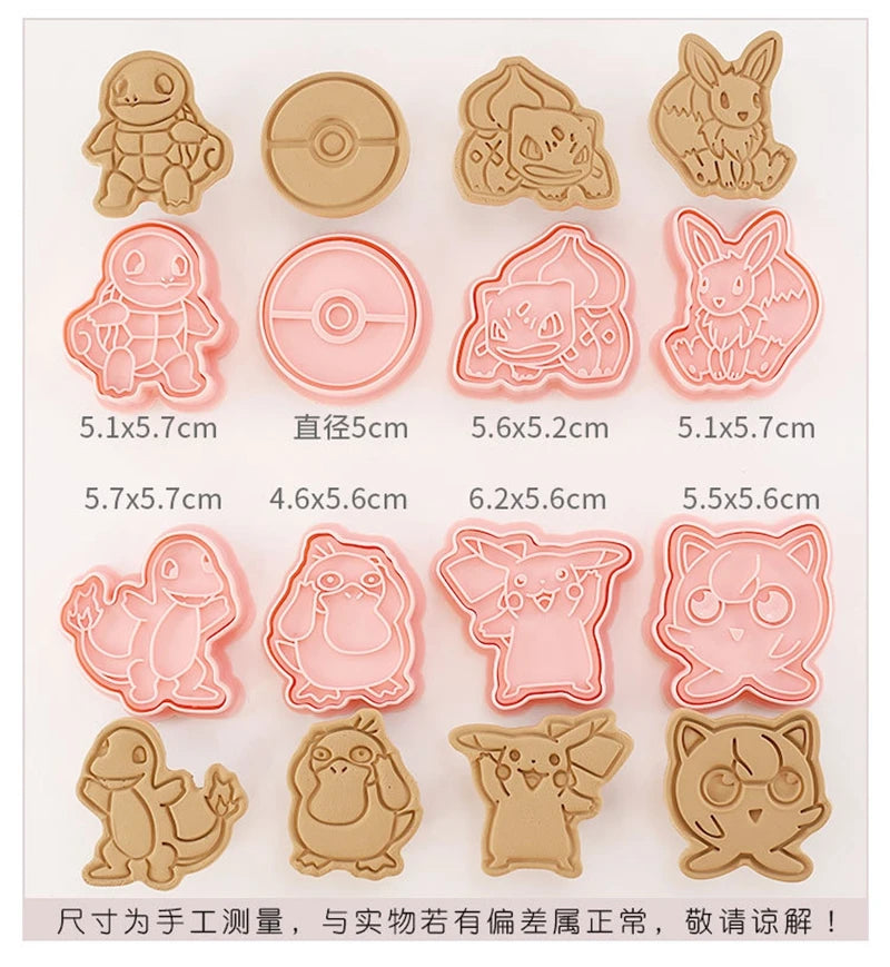 8PCS Set Japan Cartoon Pokemon Figure Anime Cookie Mould Pikachu Psyduck Squirtle Pokeball Kawaii Pattern Mold Biscuit