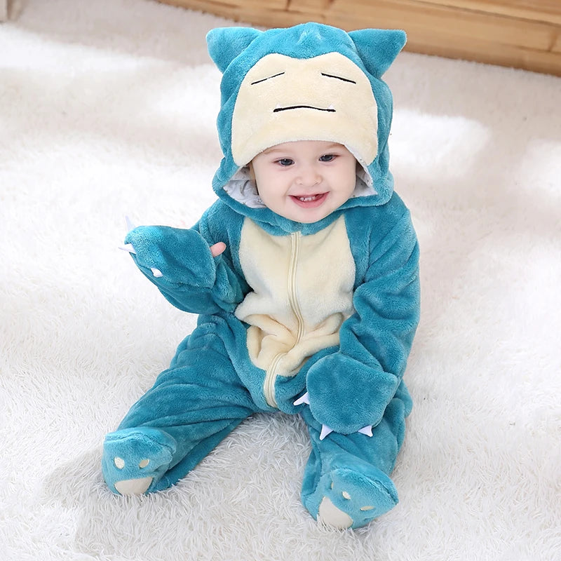 Pokemon Pikachu Snorlax Baby Clothes  Baby Jumpsuit Pajamas Newborn Bodysuit 0-3 Years Old Cosplay Costume Hooded Onesie