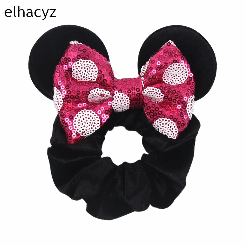Cartoon Polka Dot Bow Hair Scrunchies Velvet Hairbands For Girls Sequins Bows Headbands Women Kids Party DIY Decoration