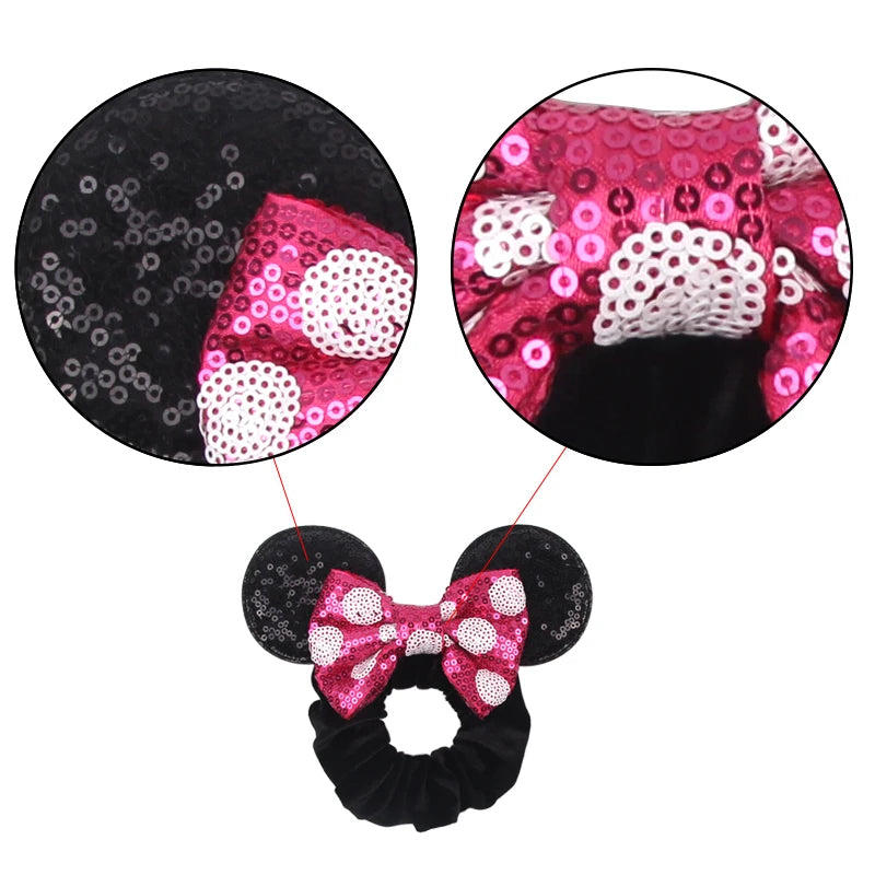 Cartoon Polka Dot Bow Hair Scrunchies Velvet Hairbands For Girls Sequins Bows Headbands Women Kids Party DIY Decoration