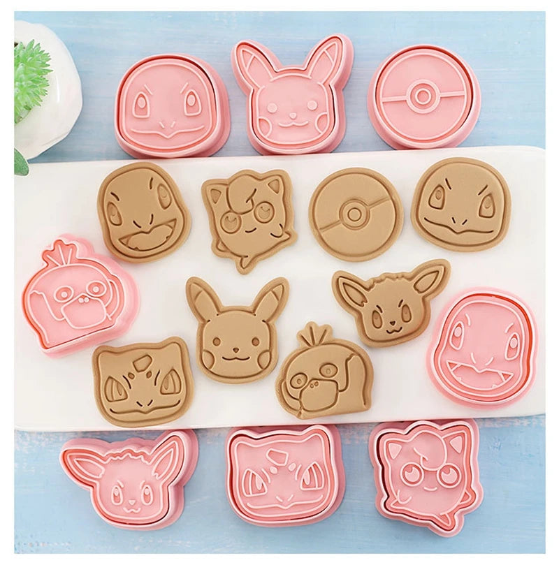 8PCS Set Japan Cartoon Pokemon Figure Anime Cookie Mould Pikachu Psyduck Squirtle Pokeball Kawaii Pattern Mold Biscuit