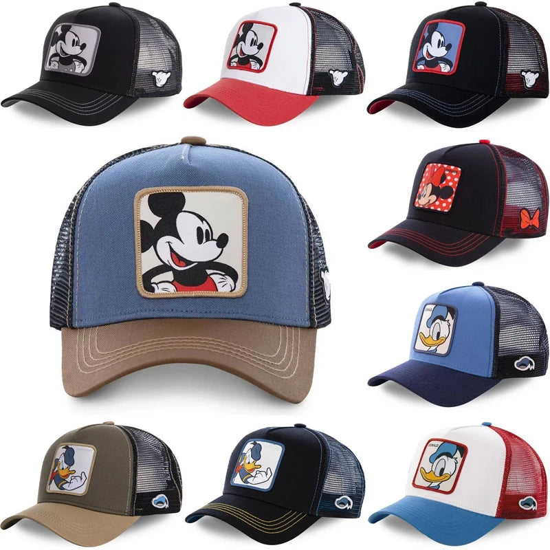 Kawaii Mickey Trucker Cap Mesh Back Baseball Hat Adjustable Cartoon Donald Duck Hip Hop Sun Protection Outdoor Streetwear Gifts