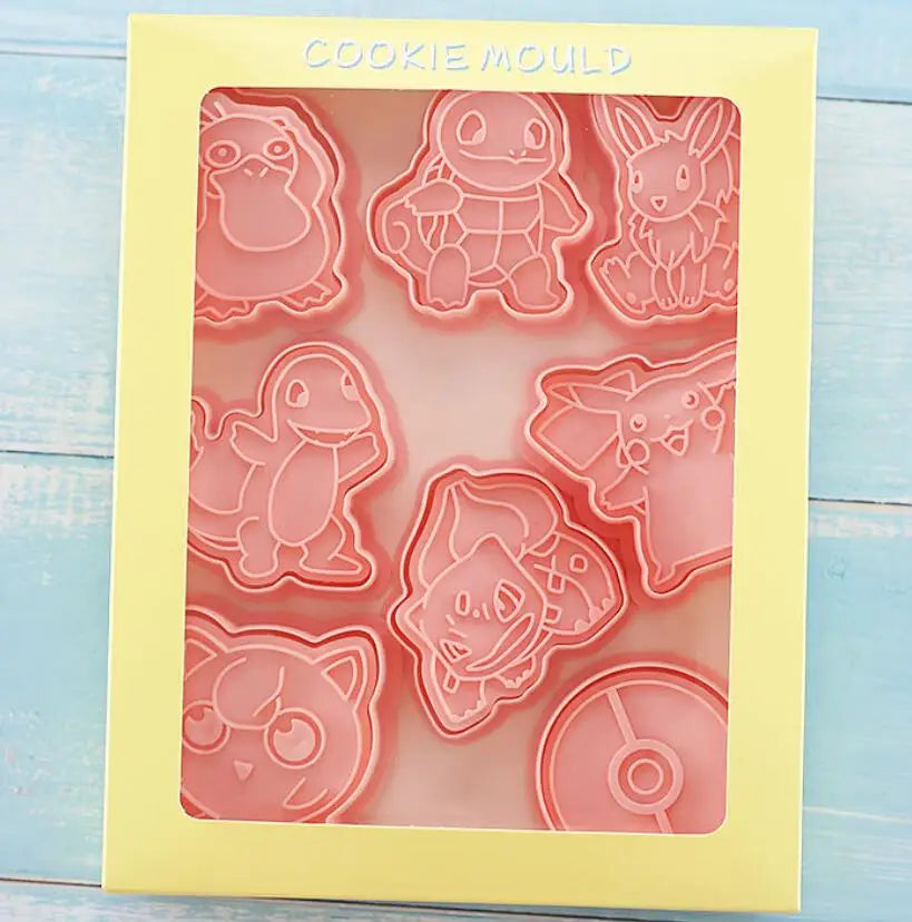 8PCS Set Japan Cartoon Pokemon Figure Anime Cookie Mould Pikachu Psyduck Squirtle Pokeball Kawaii Pattern Mold Biscuit