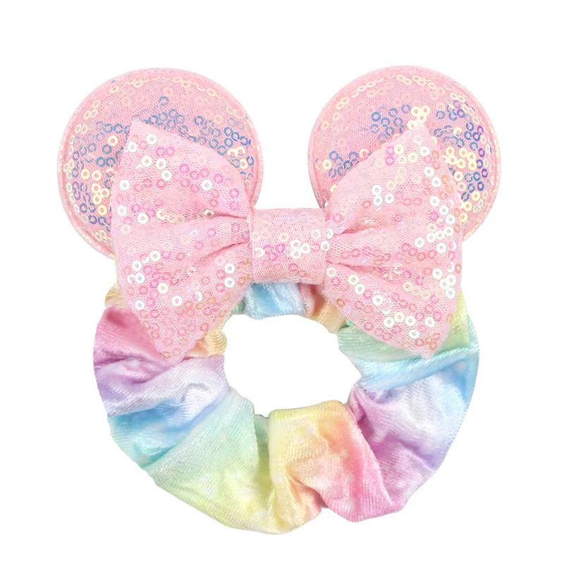 Cartoon Polka Dot Bow Hair Scrunchies Velvet Hairbands For Girls Sequins Bows Headbands Women Kids Party DIY Decoration