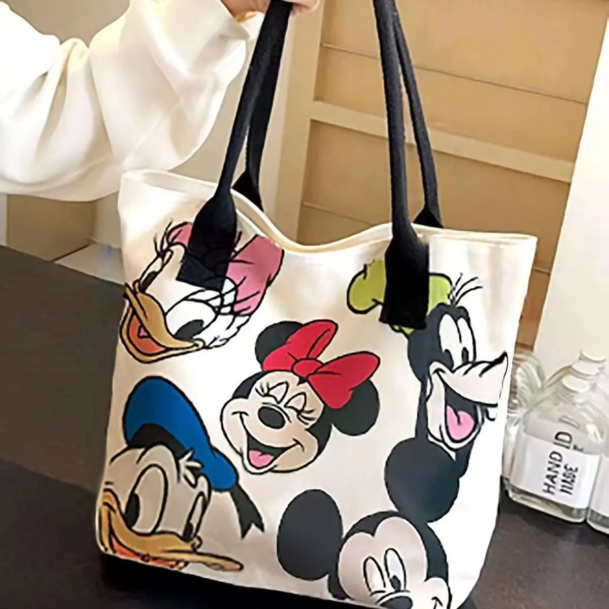 Mickey Mouse Large Canvas Tote Bag for Women Cute Cartoon Handbag Heavy Duty Shoulder Daily Commute Travel Shopping Gift