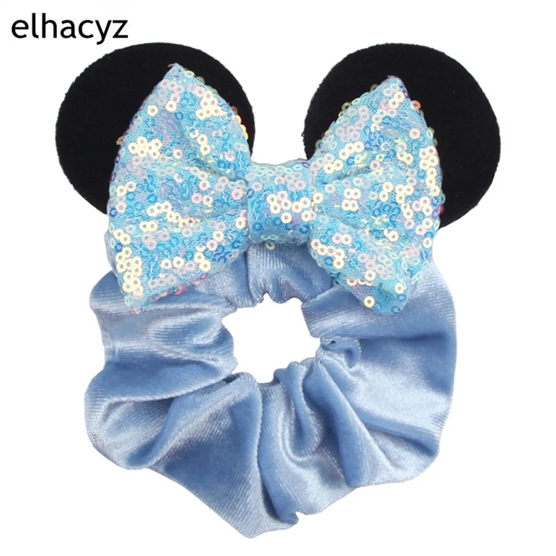 Cartoon Polka Dot Bow Hair Scrunchies Velvet Hairbands For Girls Sequins Bows Headbands Women Kids Party DIY Decoration