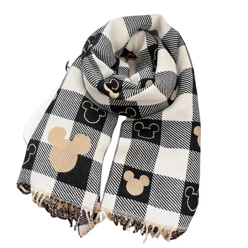 Disney Mickey Mouse Print Double-Sided Scarf Autumn Winter Women's Warm Scarf Outdoor Shawl Fashion Retro Scarf Gift