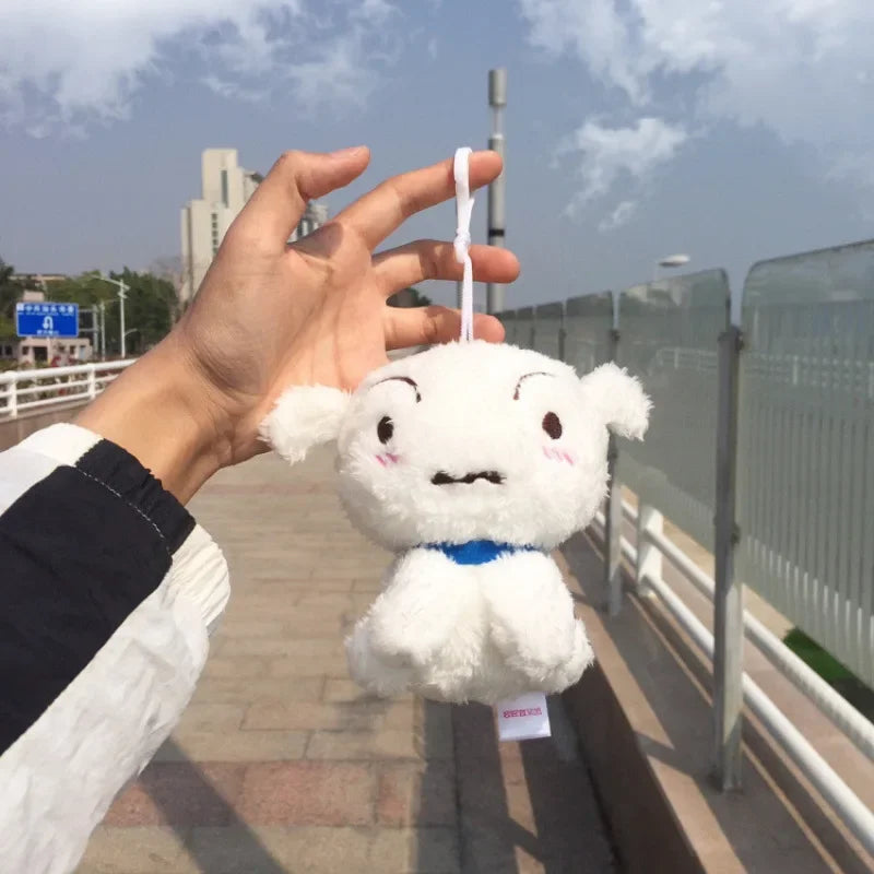 12CM Anime Crayon Shin-chan Nohara Shiro white dog Kawaii Q version Figure Keychain backpack pendant Model Plush Toys Doll Gifts