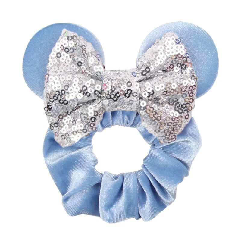 Cartoon Polka Dot Bow Hair Scrunchies Velvet Hairbands For Girls Sequins Bows Headbands Women Kids Party DIY Decoration