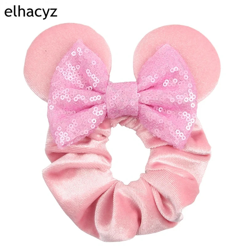 Cartoon Polka Dot Bow Hair Scrunchies Velvet Hairbands For Girls Sequins Bows Headbands Women Kids Party DIY Decoration