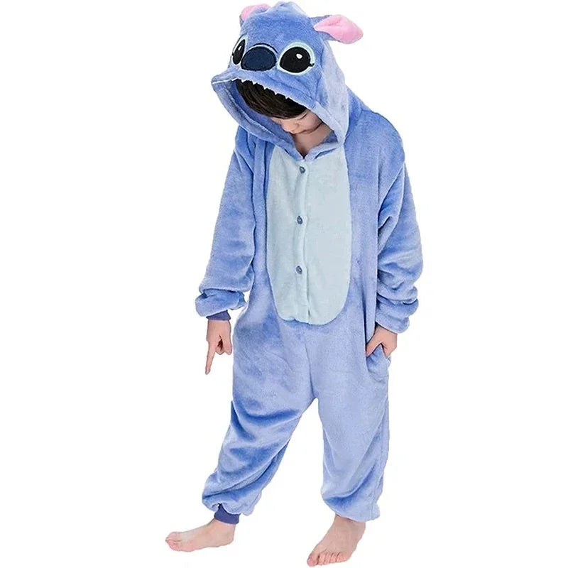 Kigurumi Stitch Cartoon Onesies Kids Children Animal Pajamas Jumpsuits Girls Boys Anime Cosplay Costumes For Christmas Halloween