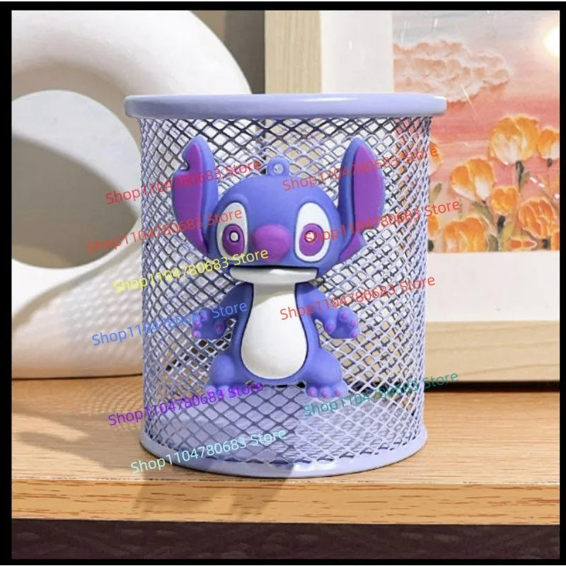 Blue Stitch Cartoon Pen Holder, Creative Desktop Cosmetic Brush and Stationery Storage Box, Anime Desktop Collectible Toy Gift