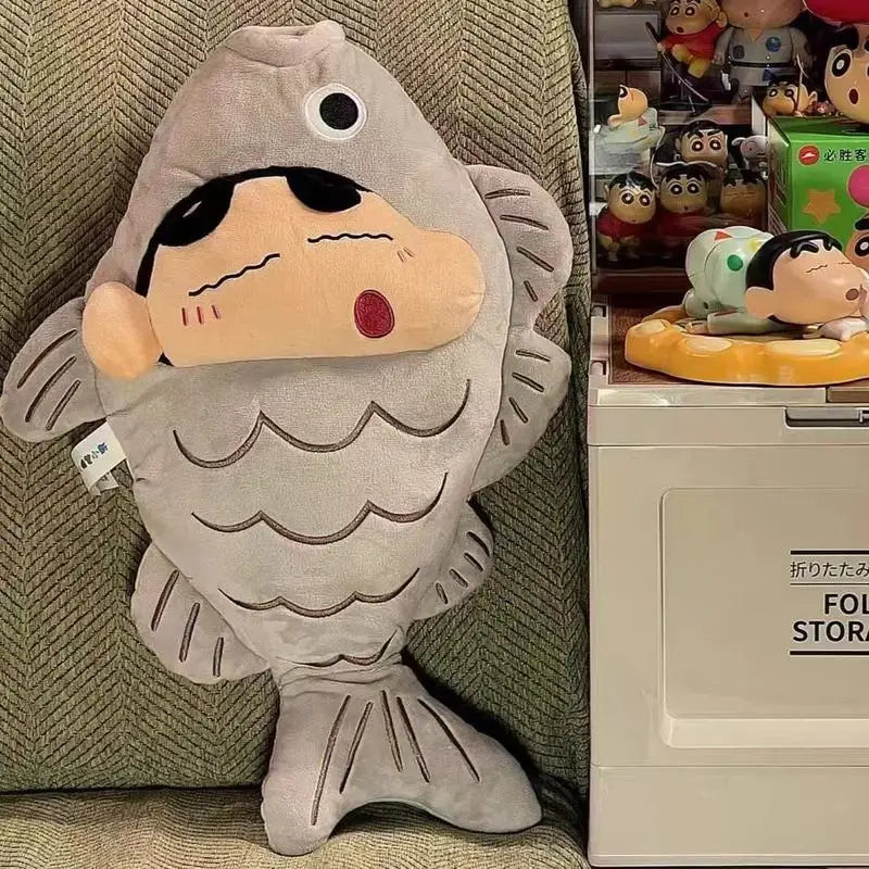 55cm Crayon Shin chan Salted Fish Pillow Anime Accessory Cute Cartoon Crayon Shin chan Plush Doll Gift Office Pillow