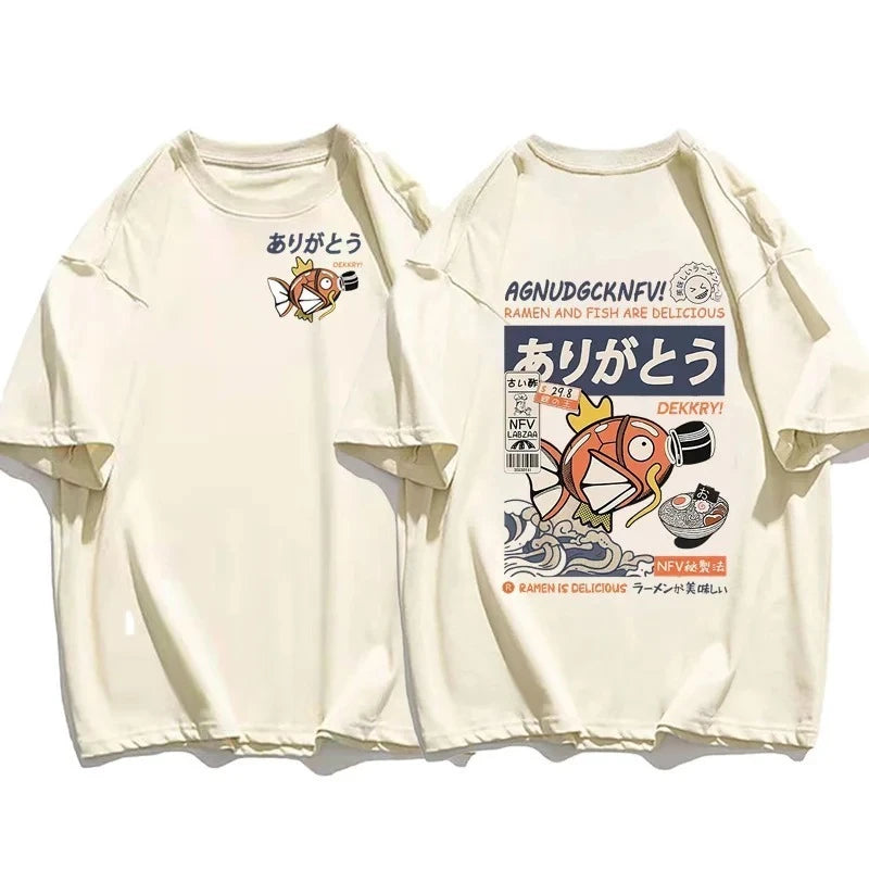 Pokémon Joint Short-sleeved T-shirt Magikarp Noodles Men's and Women's Summer Loose and Breathable Parent-child Top Clothing